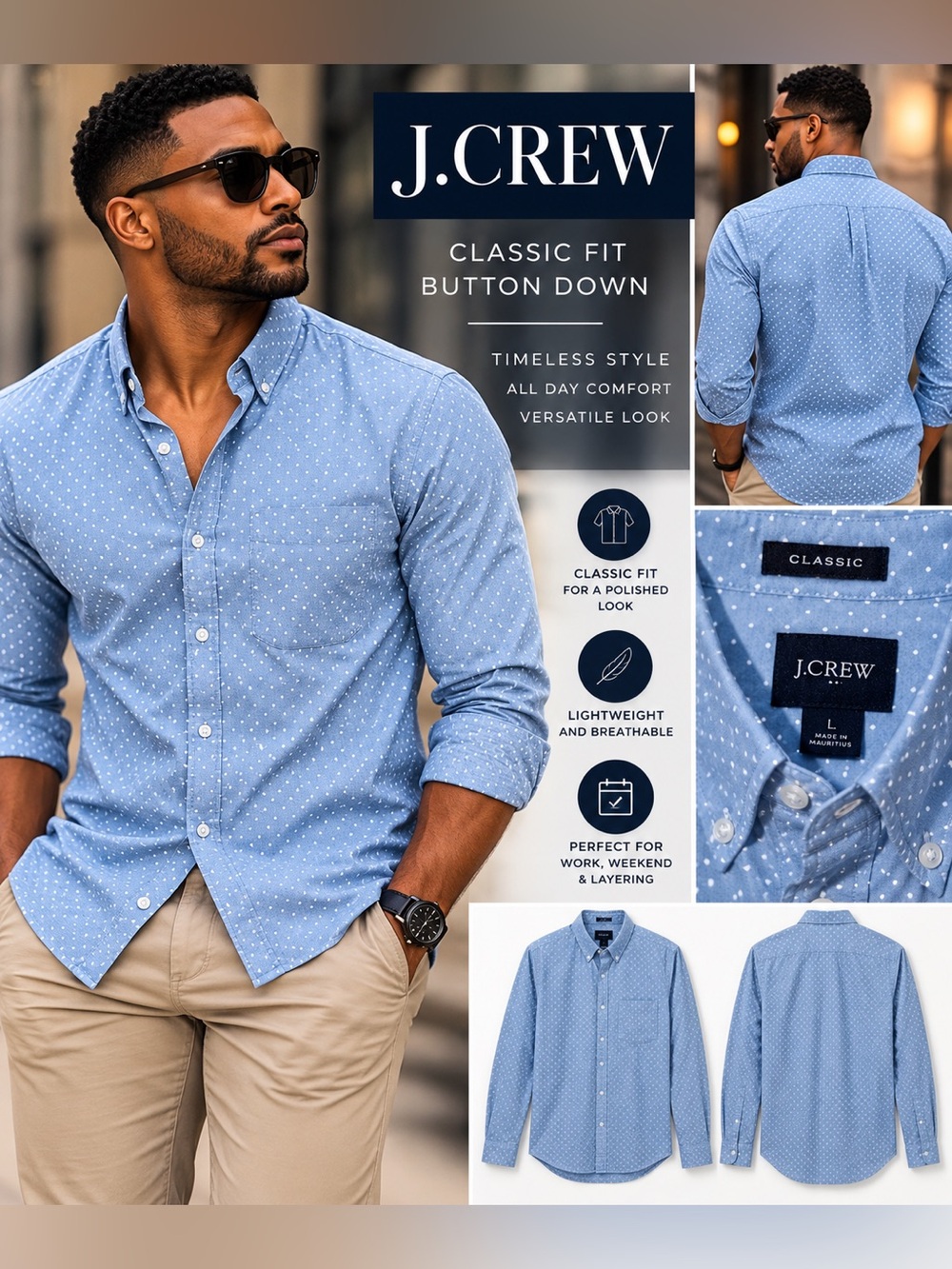 J. Crew Light Blue Dotted Classic Fit Button-Down Shirt size Large